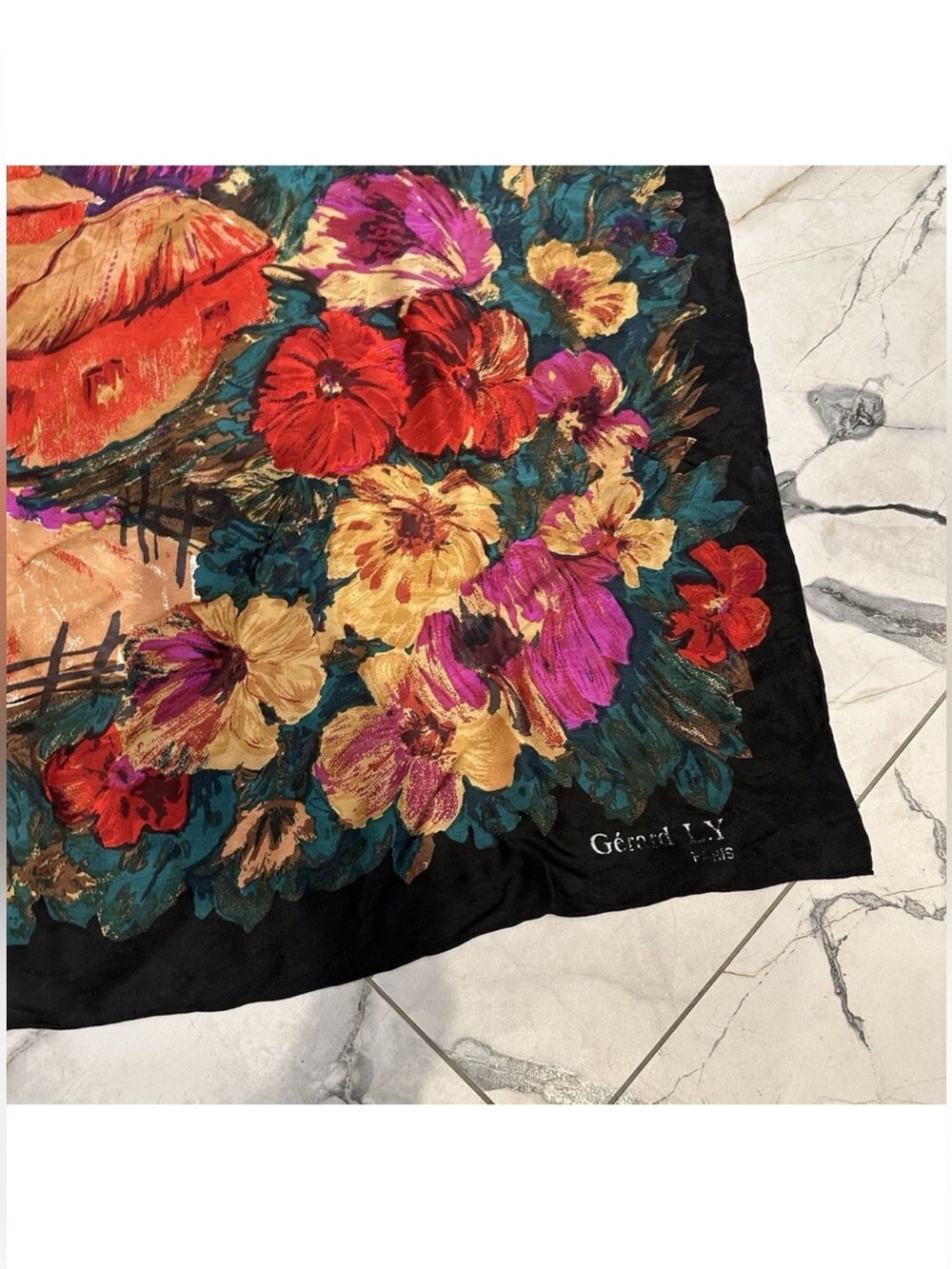 Gerard L.Y Paris Women’s Scarf Shawl Black Floral Scenic Square - Picture 1 of 7